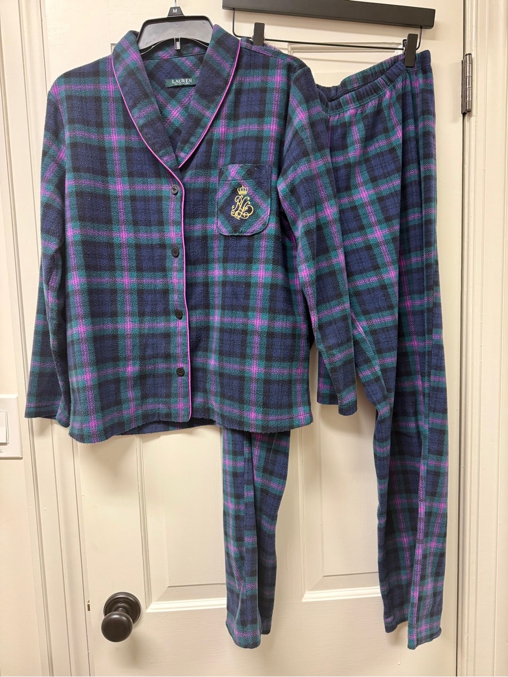 Ralph Lauren Purple Teal Pink Plaid Fleece Pajama Set Size M - Picture 3 of 15